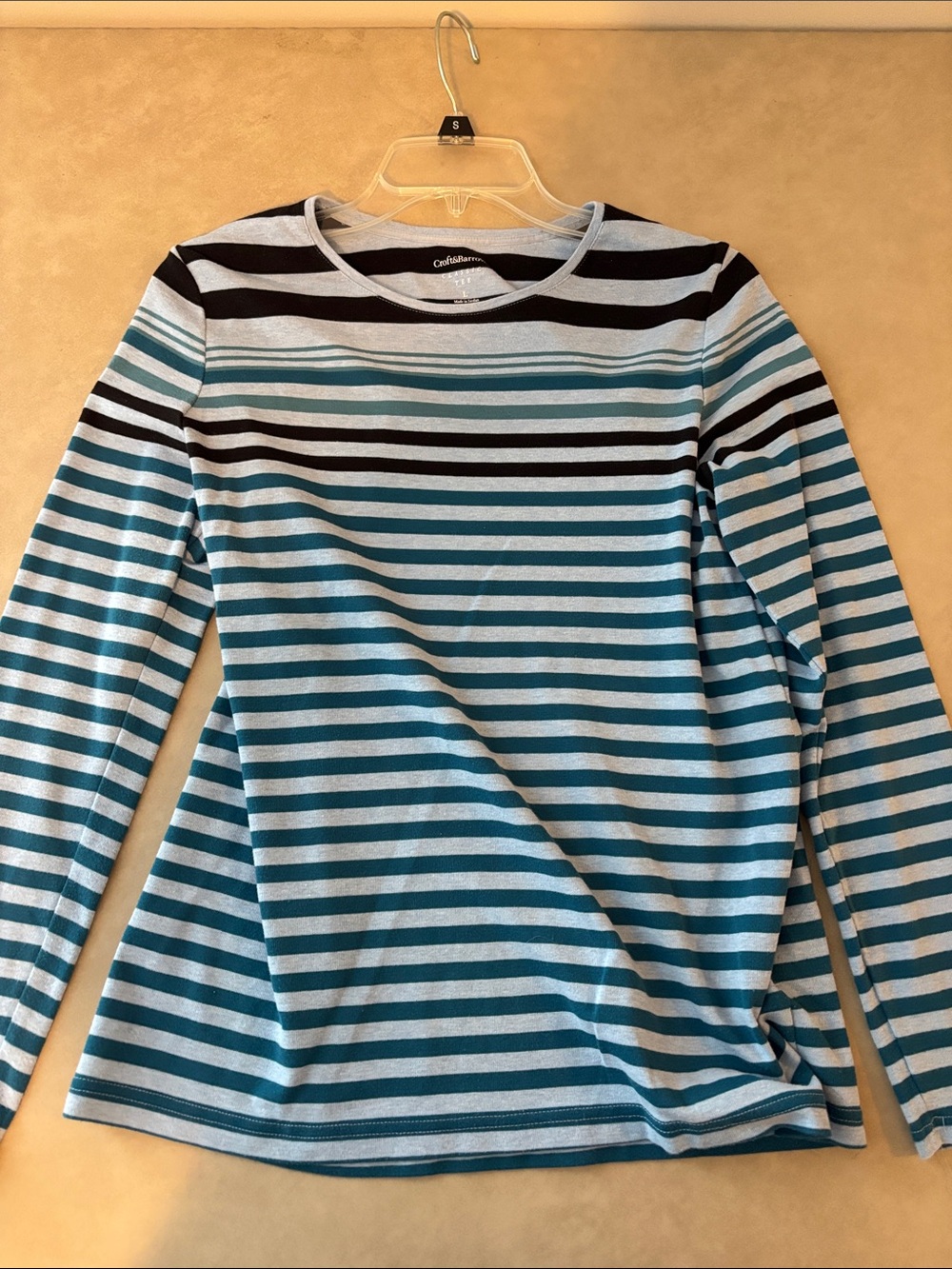 croft & barrow Blue, Teal & White Striped Long Sleeve Tee